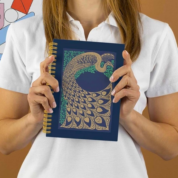 Peacock Spiral Notebook, Vintage, Natural, Antique Journal, 164 pages- 5.5"x8.3" - Picture 6 of 7